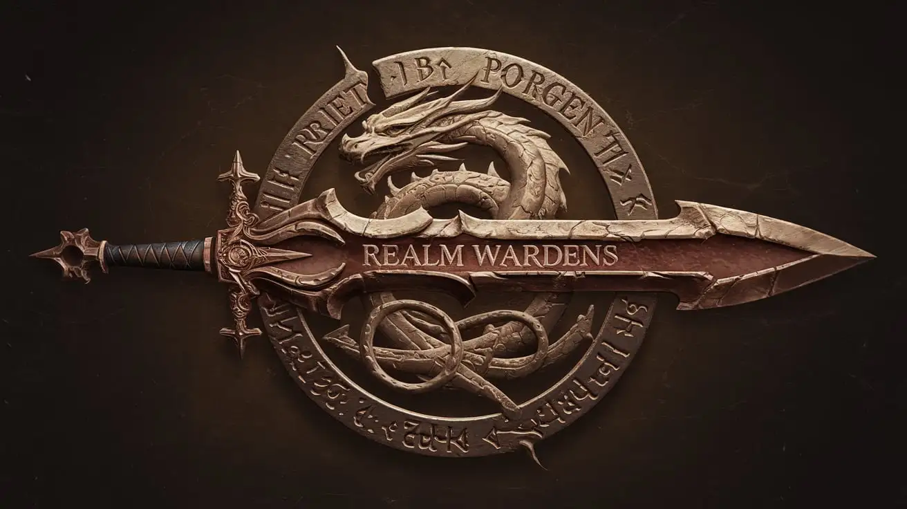 Fantasy RPG Logo Featuring Elven Forged Dragon Sword with Rune Engravings