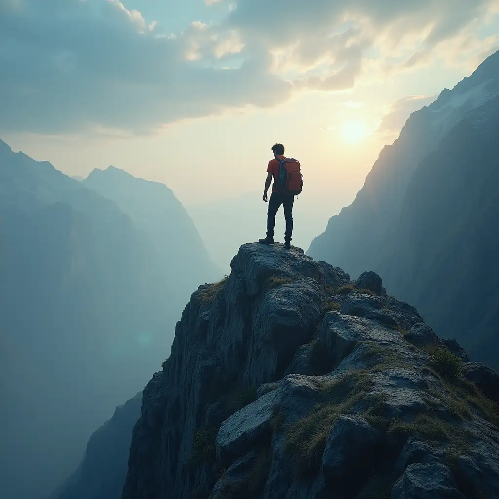 A man trying hard to claiming up the mountain to reach its goal 