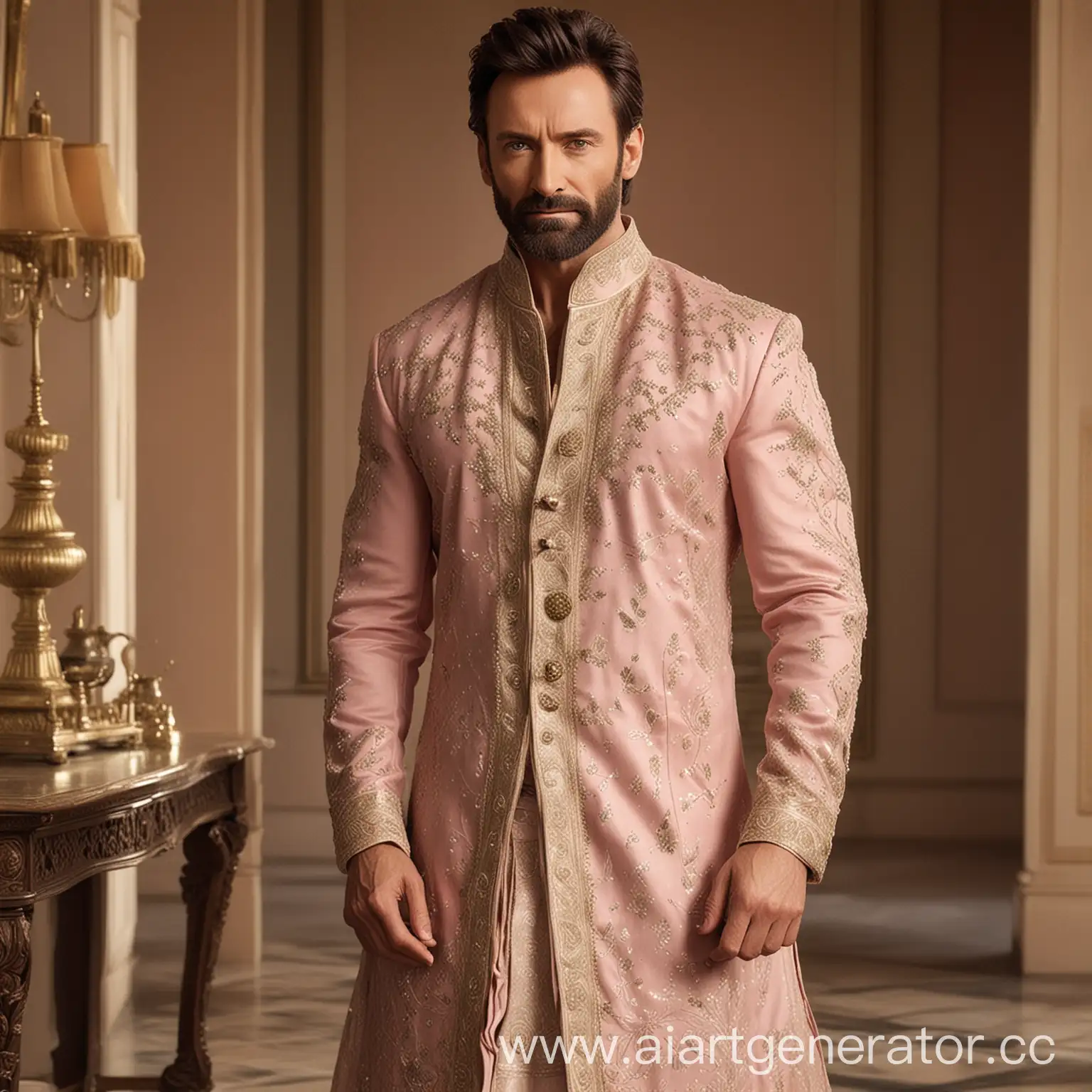 Hugh-Jackman-in-Elegant-Embroidered-Pink-Sherwani-with-Royal-Ambiance