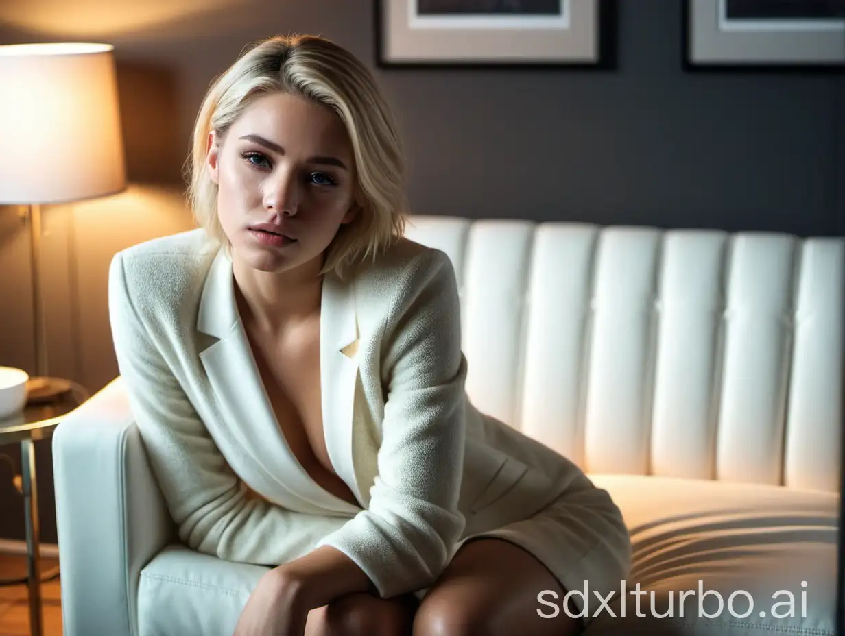 Young-Woman-in-Contemplation-on-White-Sofa-in-Modern-Apartment