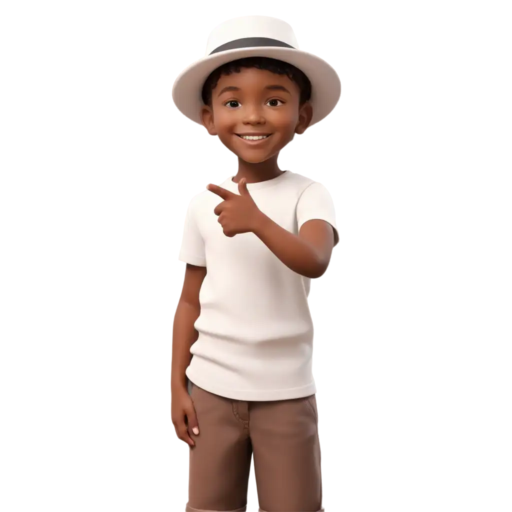 Smiling-Child-with-Brown-Skin-and-Flat-Hat-in-White-TShirt-PNG-Image