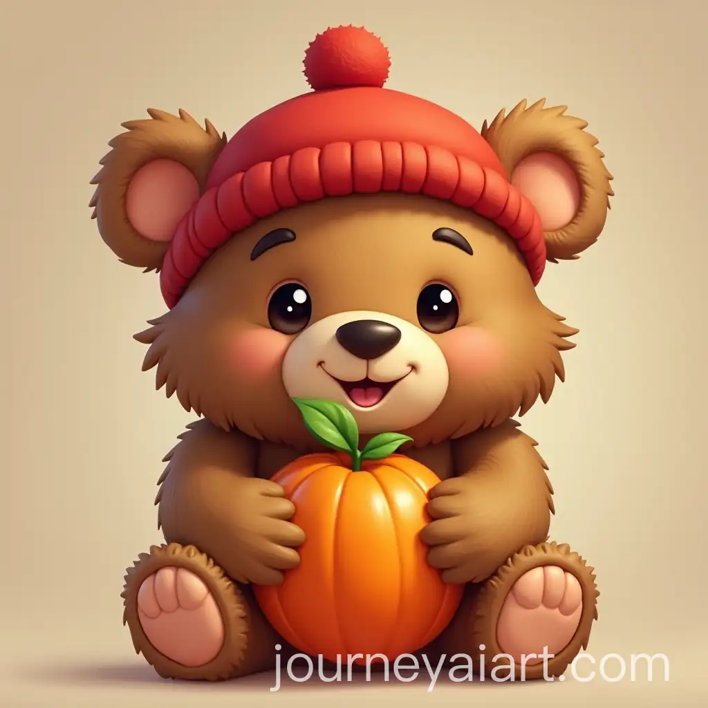 Adorable-Bear-with-Red-Hat-Holding-an-Orange-Fruit