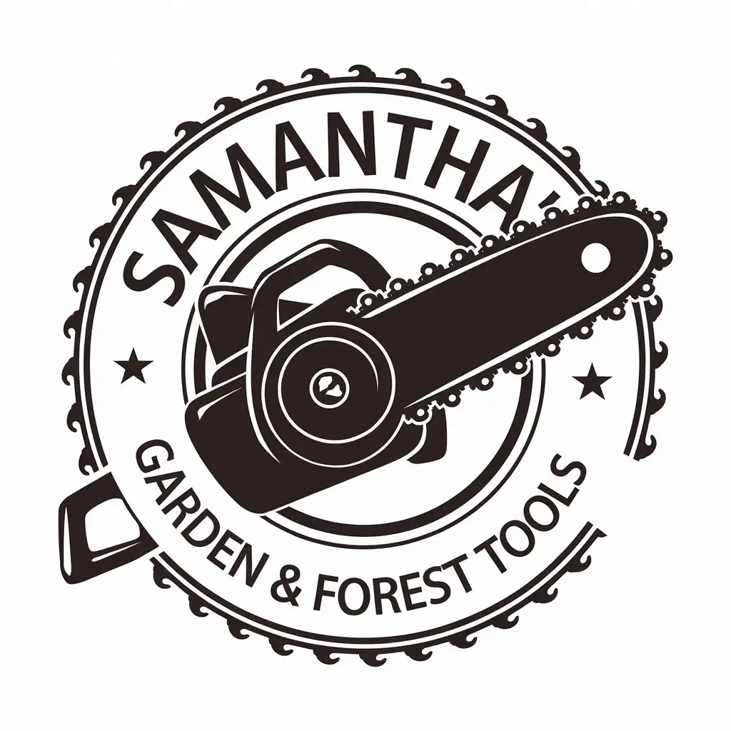 LOGO-Design-For-Samanthas-Garden-Forest-Tools-Chainsaw-Chain-Symbol-in-Vector-Style