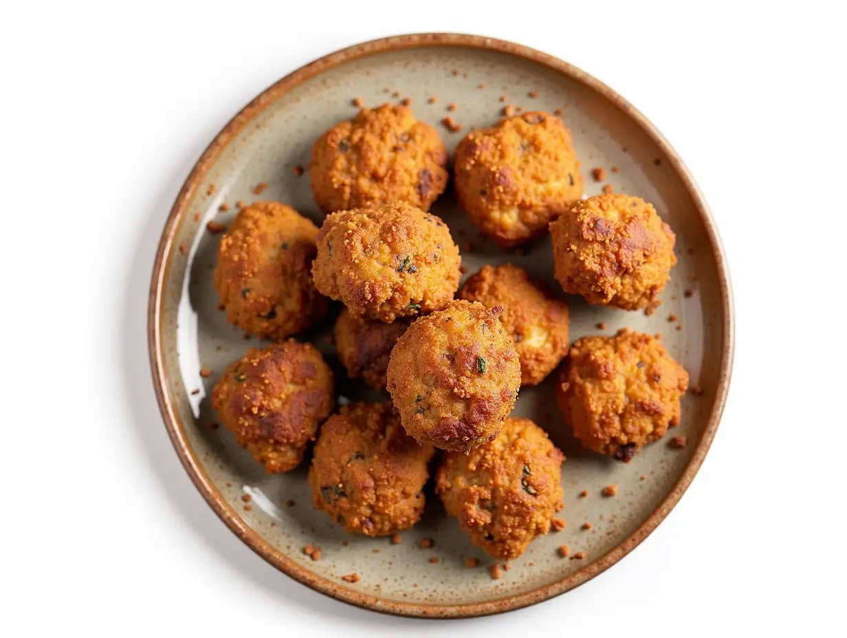 Top-View-of-Rustic-Fried-Meat-Cutlets-on-White-Plate