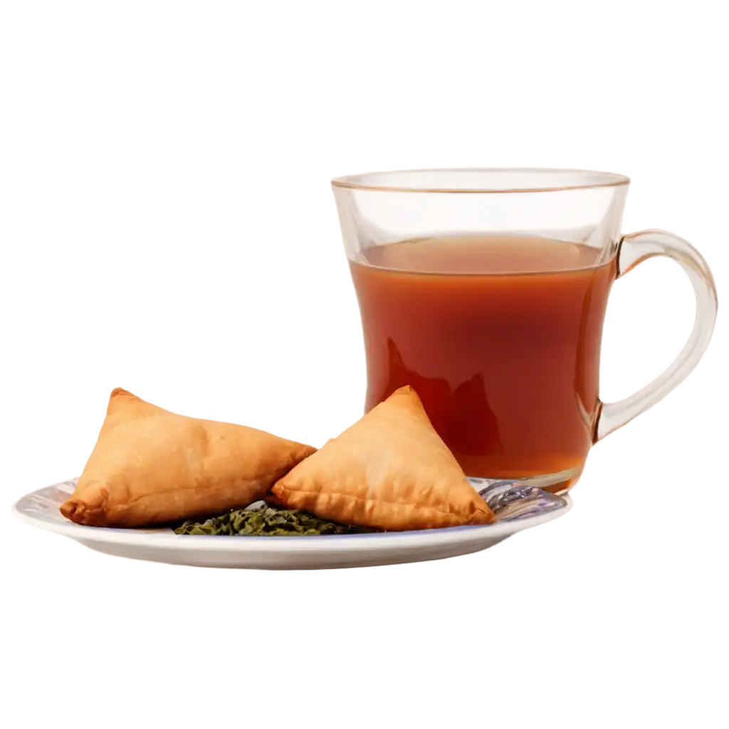 Delightful-PNG-Image-of-Two-Tea-Cups-with-Hot-Tea-and-Samosa-for-Culinary-Inspiration