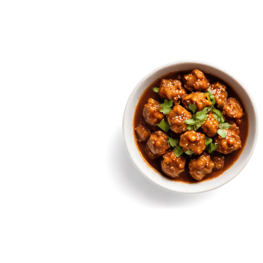 manchurian dish, in white bowl, top view