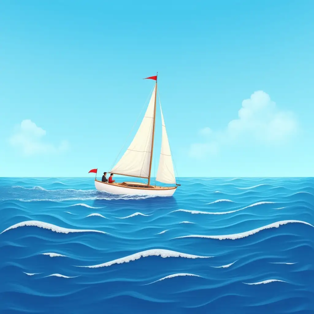 Sailing on the wavy ocean,blue sky,