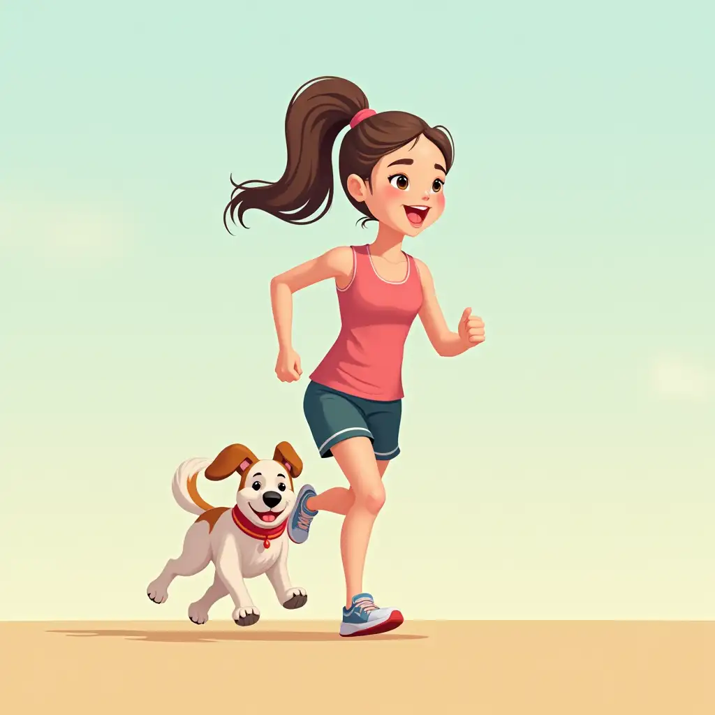 Girl-Running-with-Dog-in-Sportswear