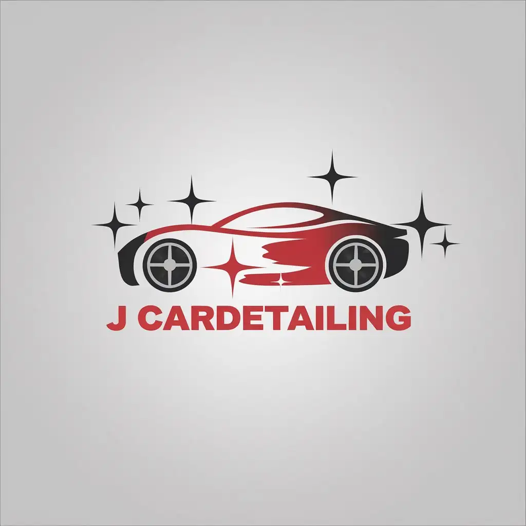 LOGO Design for J Cardetailing Red White Text with Car Polish Symbol on Black Background