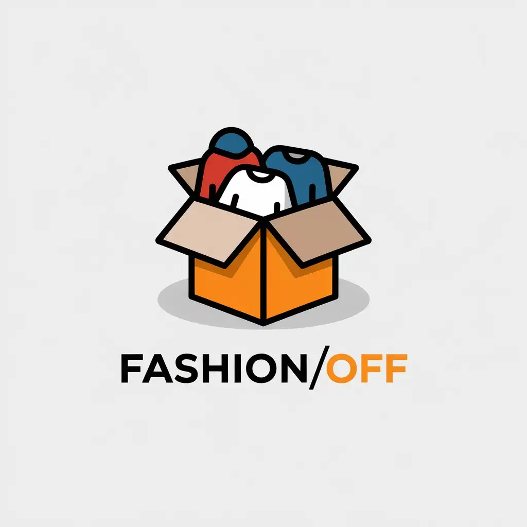 LOGO Design for FashionOFF Minimalistic Box with Used Clothes Symbol for Retail Industry