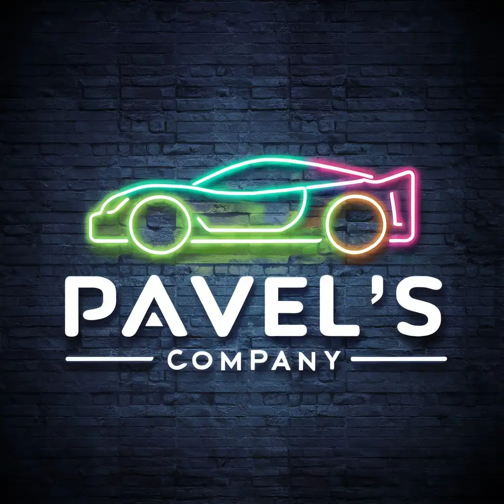 LOGO-Design-for-Pavels-Company-Neonlit-Sport-Car-Emblem-in-Retail-Industry