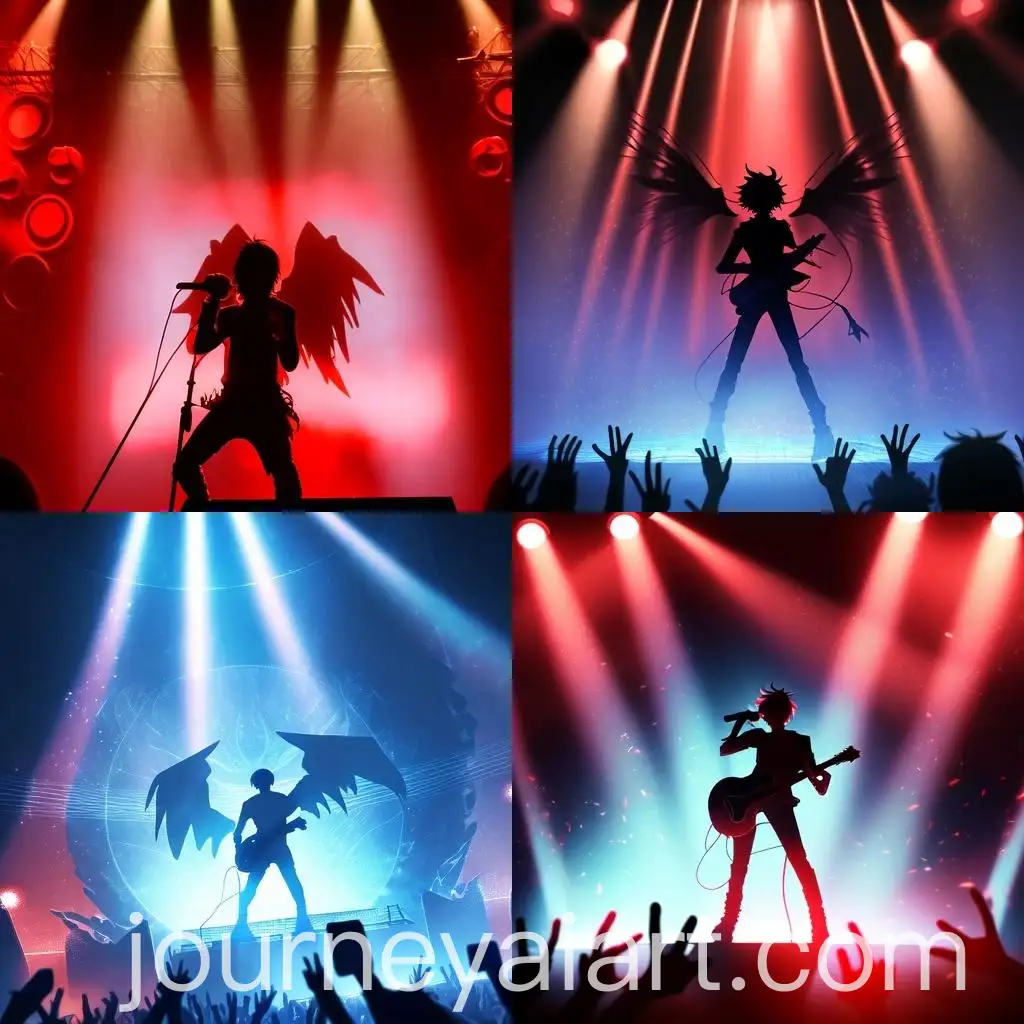 Silhouette-of-Anime-Boy-Demon-Holding-Microphone-on-Stage
