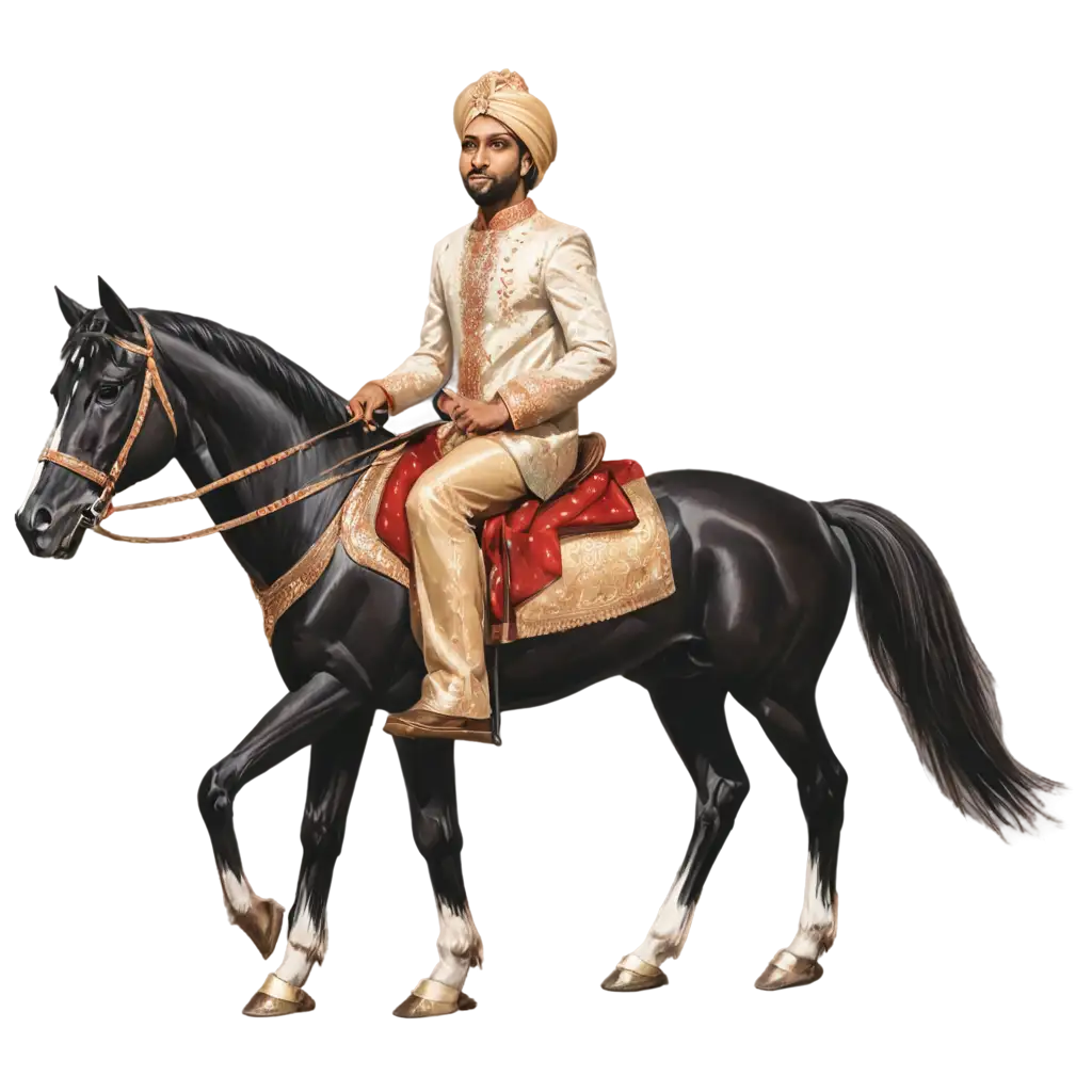 Indian-Groom-Sitting-On-Horse-Caricature-PNG-HighQuality-Image-for-Diverse-Use-Cases