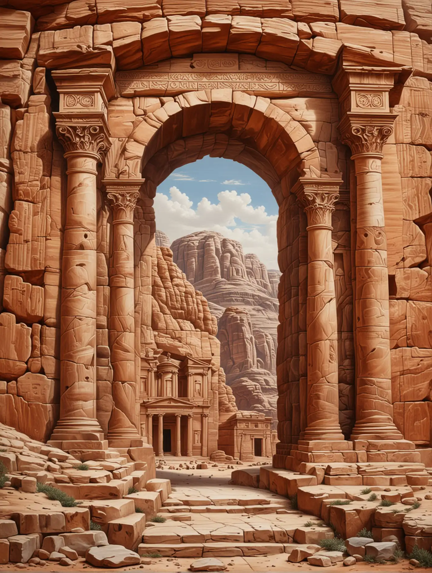 Trompe-De-loeil-Ancient-Petra-Jordan-in-the-Style-of-Claude-Raguet-Hirst