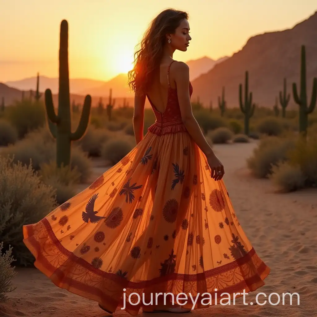 Mexican-Desert-Sunset-Ballerina-Dress-with-Saguaro-Flora-and-Eagle-Flight