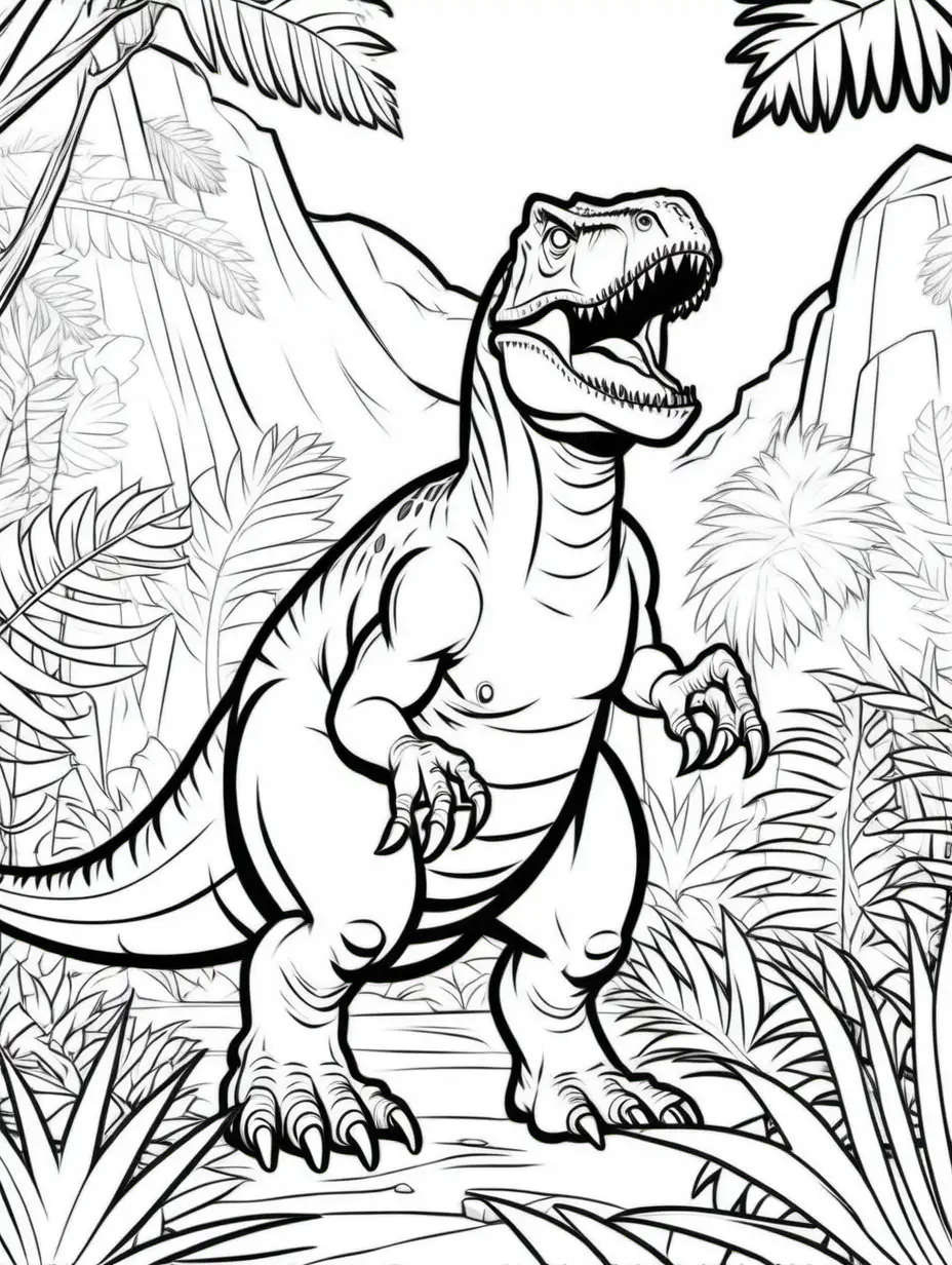 Giganotosaurus in a Jungle Coloring Page for Kids