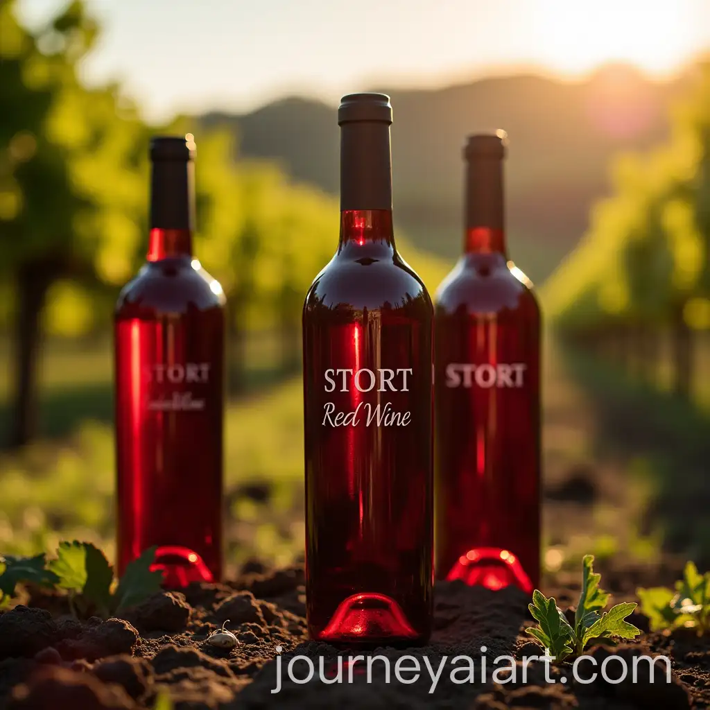Three-Bottles-of-Stort-Red-Wine-on-a-Grape-Farm-with-ShAI-Image-Prompt-Expansionining-Background