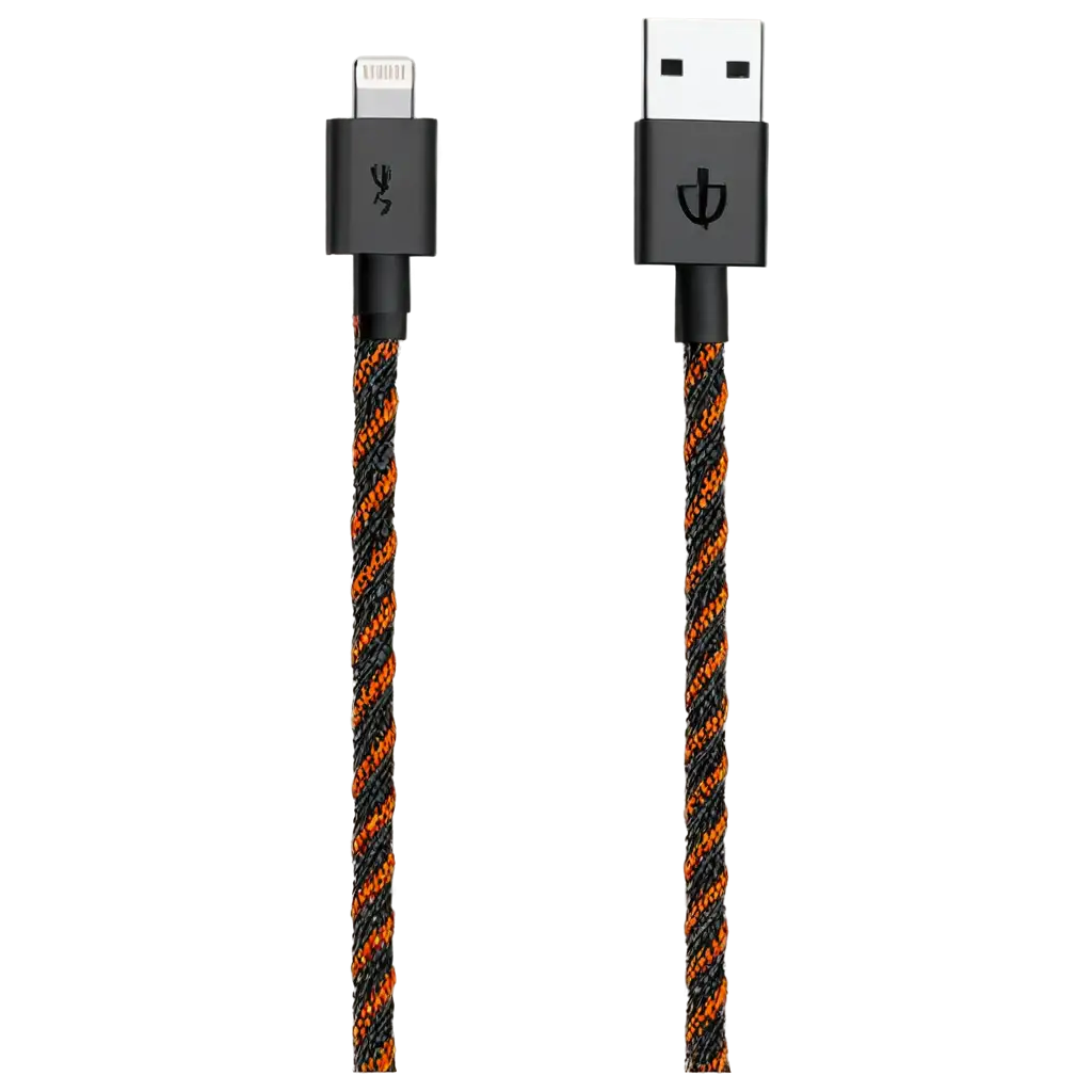 Orange-Twisted-iPhone-13-Charging-Cable-PNG-HighQuality-Transparent-Image-for-Digital-Use