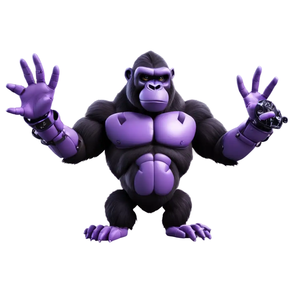 PURPLE-and-BLACK-Cartoon-Robotic-Gorilla-Holding-a-Shuriken-PNG-Image