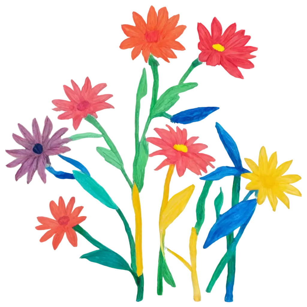 Colorful-ChildDrawn-Flowers-PNG-Vibrant-MultiColored-Pencils-Artwork