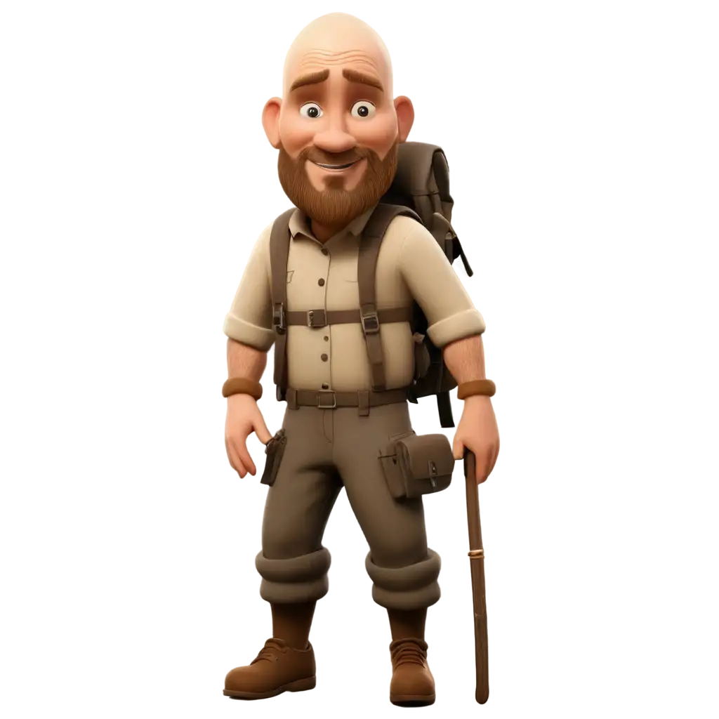 HighQuality-PNG-Image-of-a-40YearOld-Bald-Man-with-a-Beard-in-3D-Animation-at-a-Bushcraft-Riverside