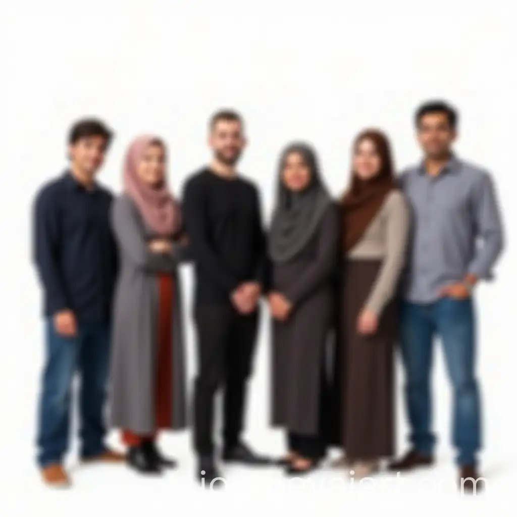 Diverse-Group-of-Seven-People-Posing-with-Hijabs-and-Plain-Clothes
