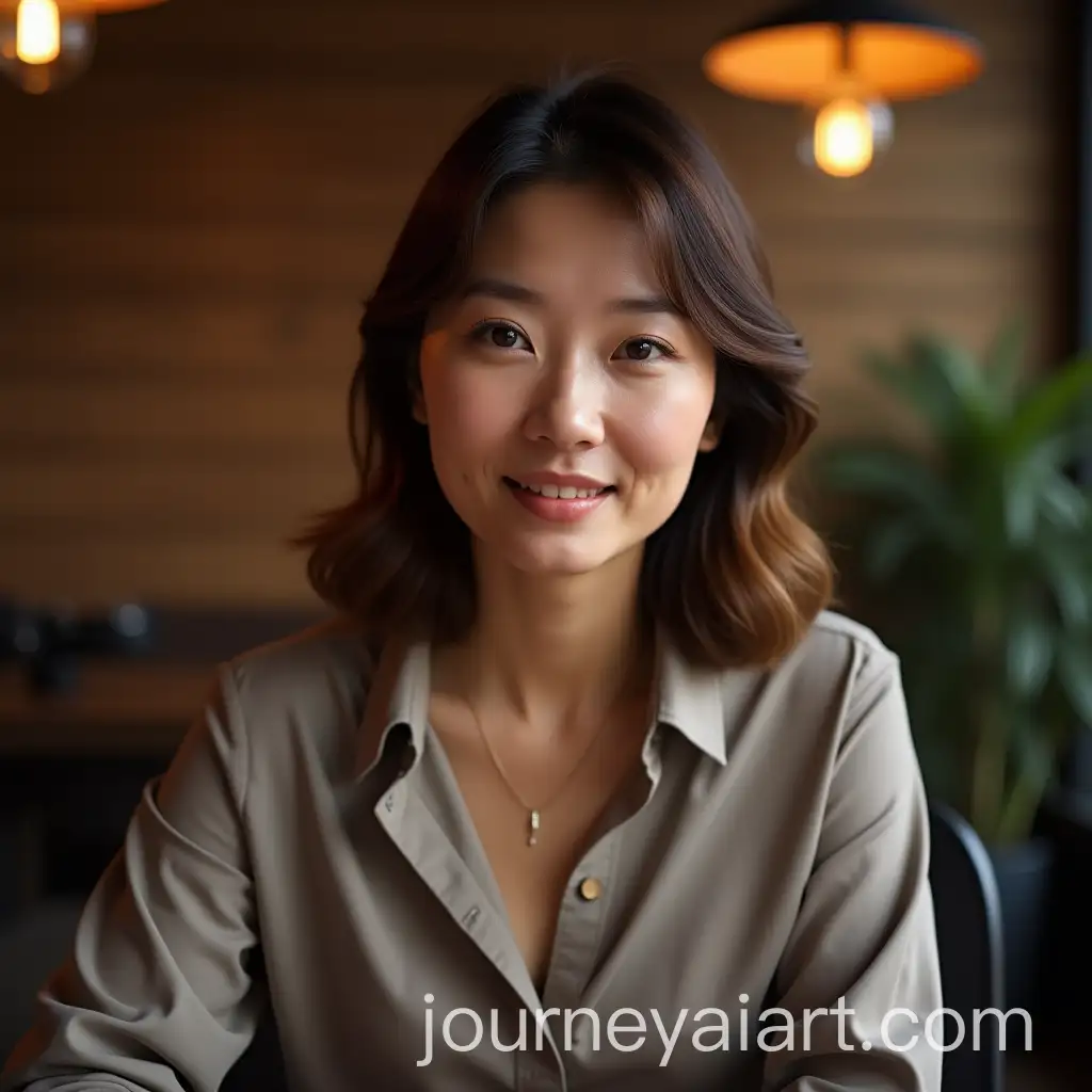 Realistic-Asian-Woman-Recording-Podcast-in-Cozy-Professional-Studio