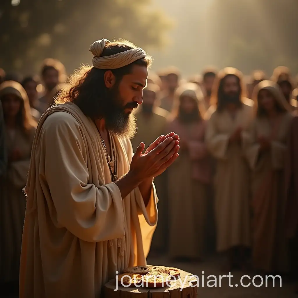 Biblical-Jewish-Man-with-Loaves-of-Bread-and-Fishes-as-Multitude-Watches
