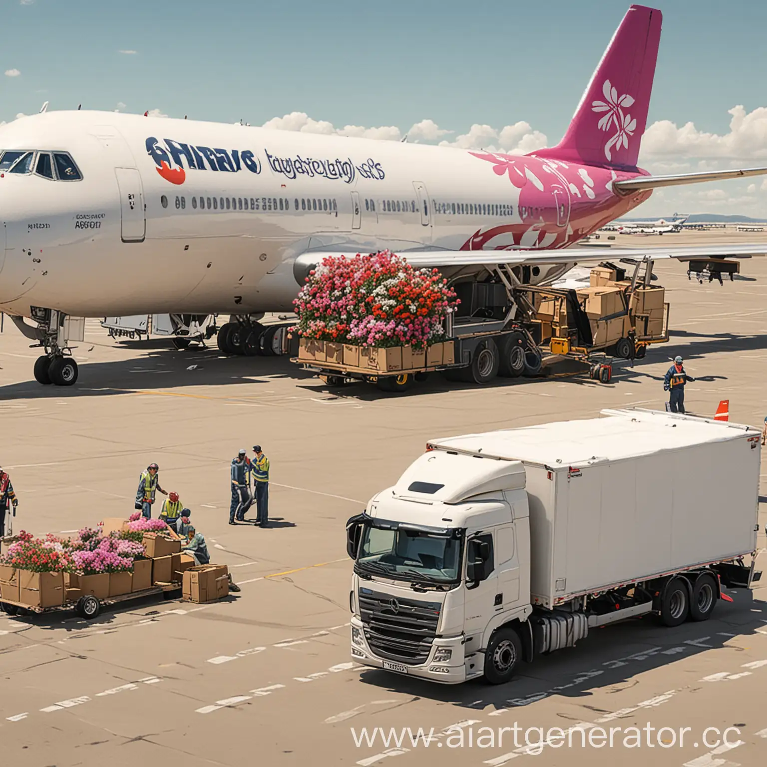 Logistics-Truck-Loading-Flowers-from-Plane-at-Airport