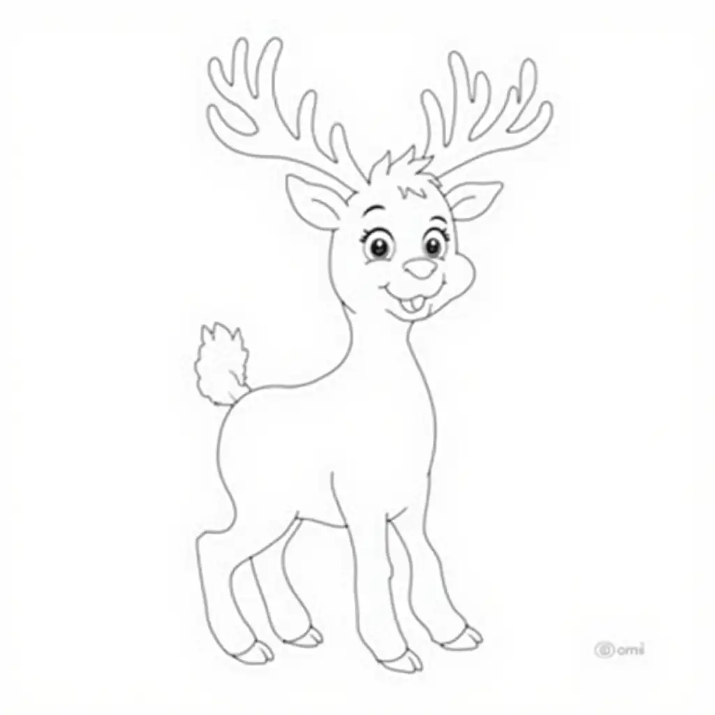 Simple Happy Reindeer Coloring Page for Toddlers