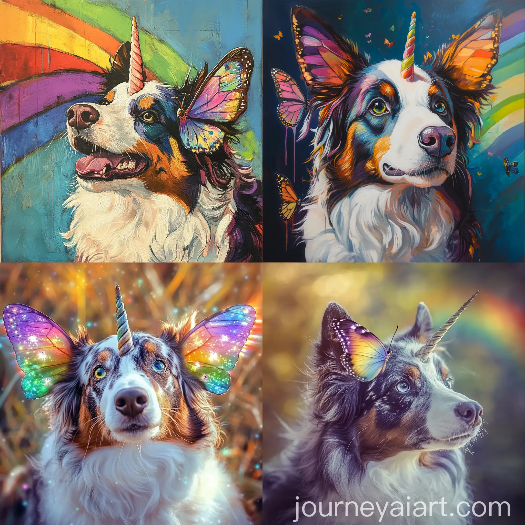 Australian-Shepherd-with-Butterfly-Wings-and-Unicorn-Horn-in-Rainbow-Fantasy-Scene