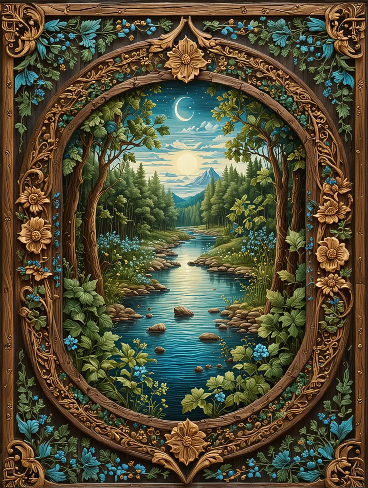 Mystical-Slavic-Tarot-Card-Blackcurrant-River-in-Ancient-Forest