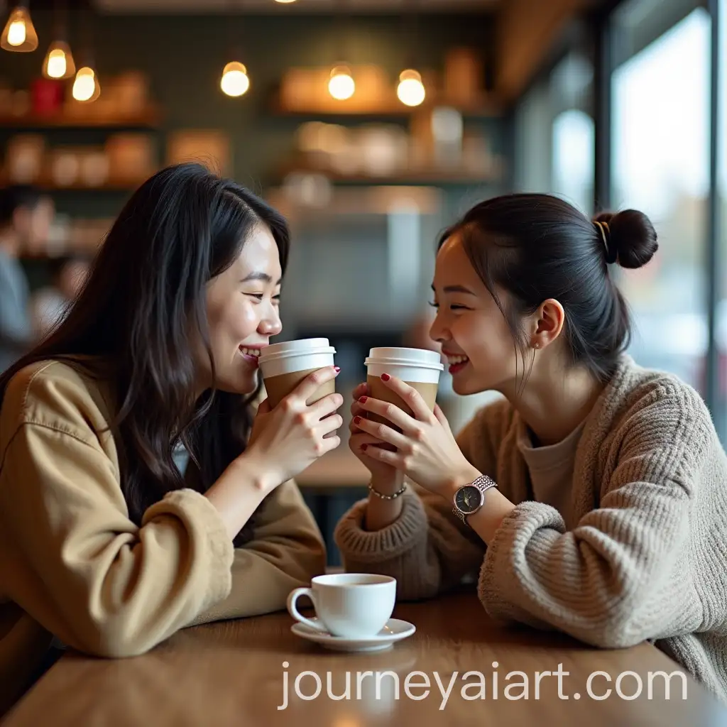 Two-Asian-Girls-Enjoying-Coffee-in-a-Cozy-Coffee-Shop