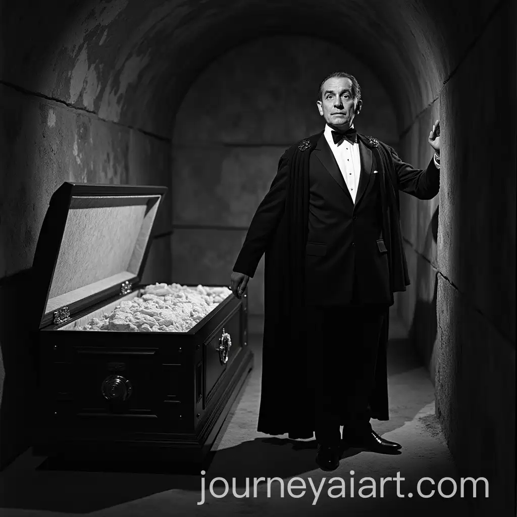Bela-Lugosi-Posing-in-CryptAI-Image-Prompt-Expansion-in-Front-of-Open-Coffin