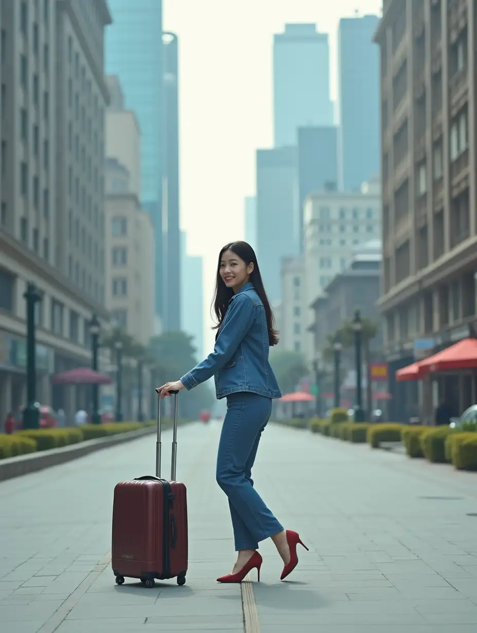 Surreal European Architecture and Stylish Woman on Shanghai Bund