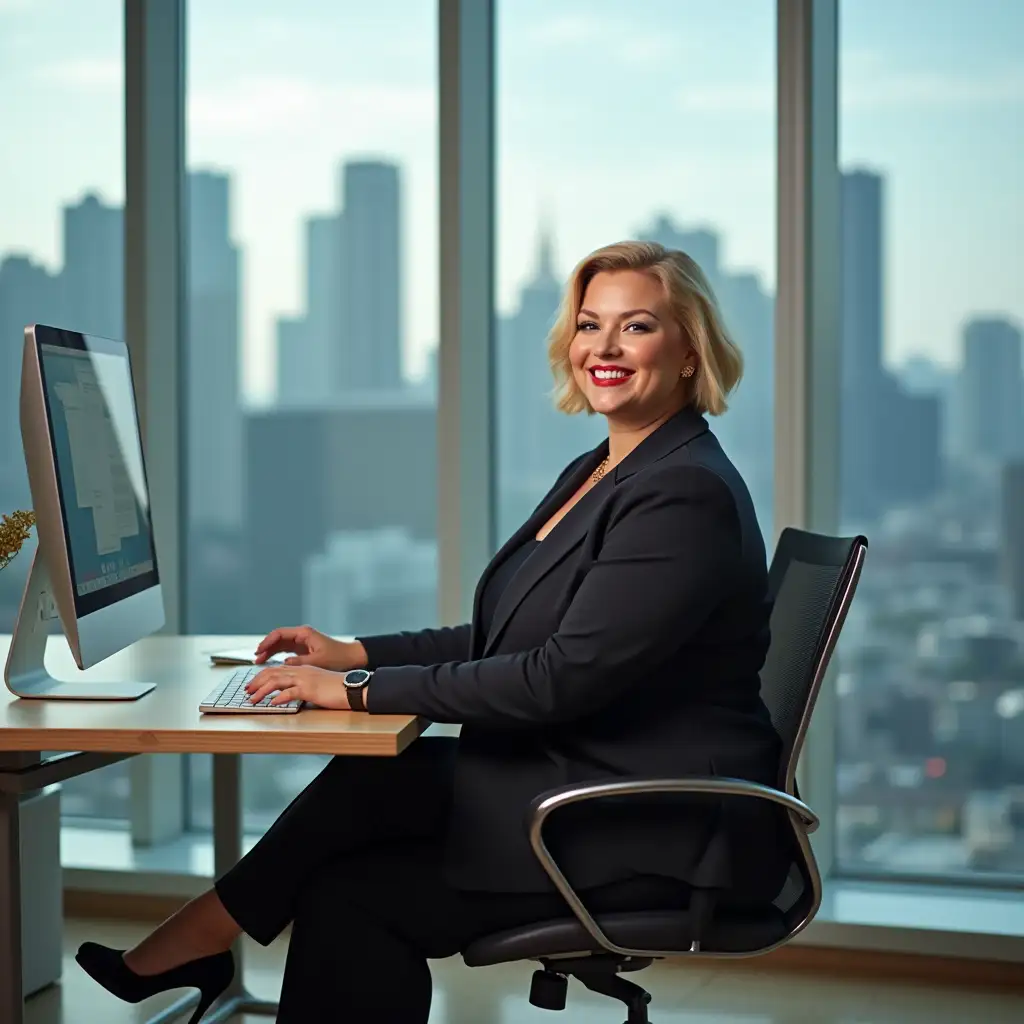 Stylish Plus Size Businesswoman Working in Urban Office Setting