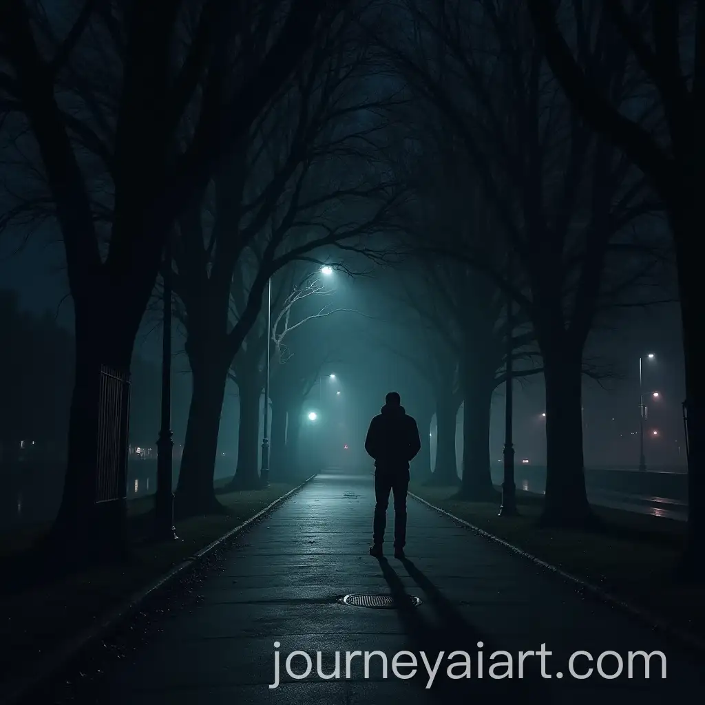 Homeless-Person-Begging-Under-Trees-at-Night