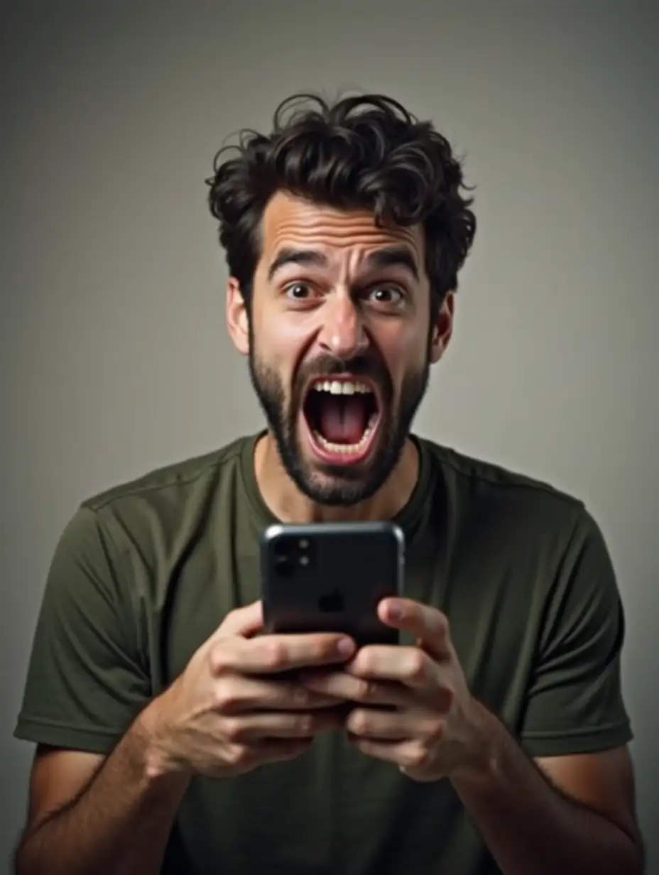 an angry man shouting at his cell phone