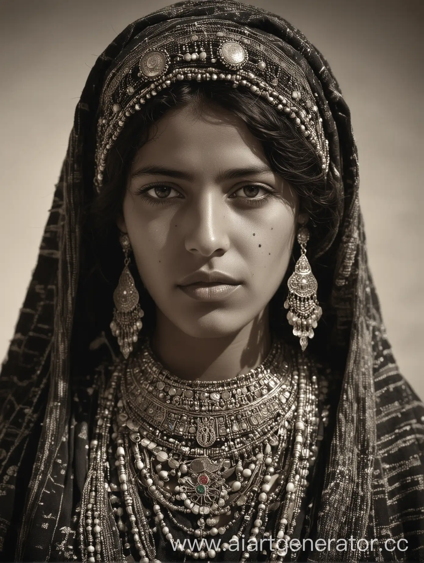 Young-Tunisian-Bedouin-Woman-in-Traditional-Jewelry-and-Clothing