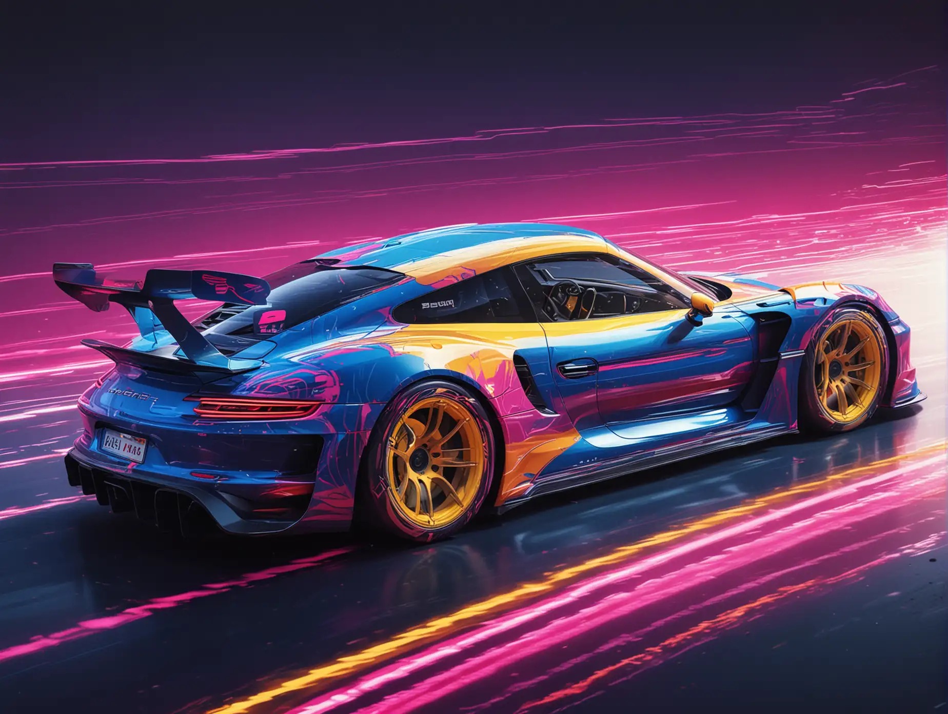 Sleek-Porsche-Car-Racing-at-High-Speed-with-Neon-Motion-Trails