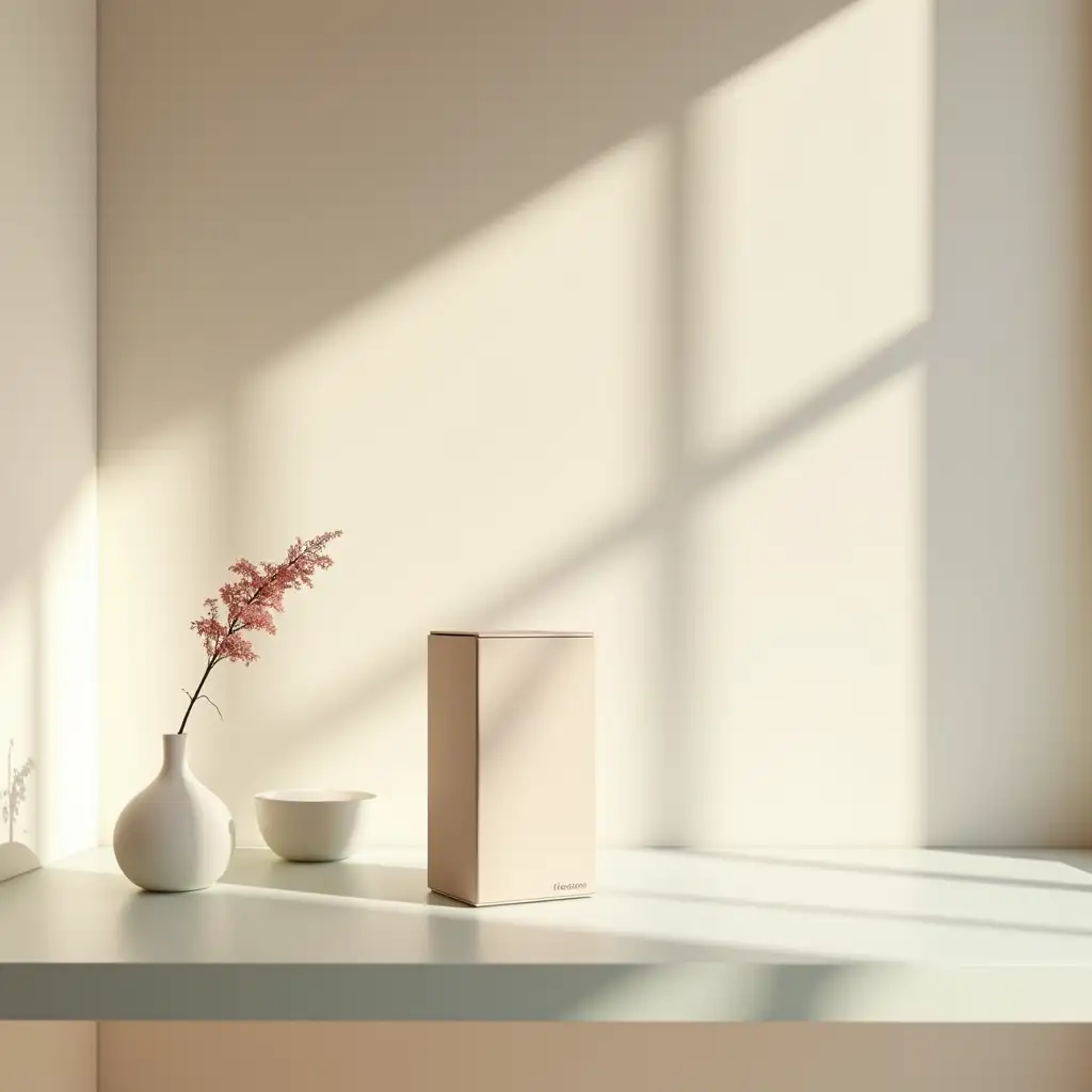 Minimalist-HighEnd-Packaging-Box-with-Vase-and-Flower-in-Elegant-Interior