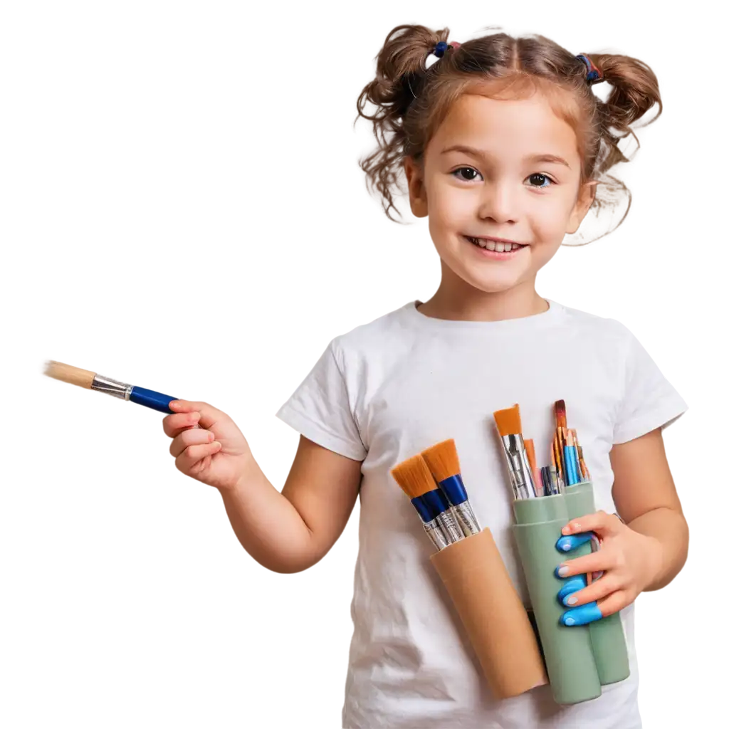 Cheerful-Child-Holding-Brushes-and-Colored-Pencils-PNG-Image-for-Creative-Projects