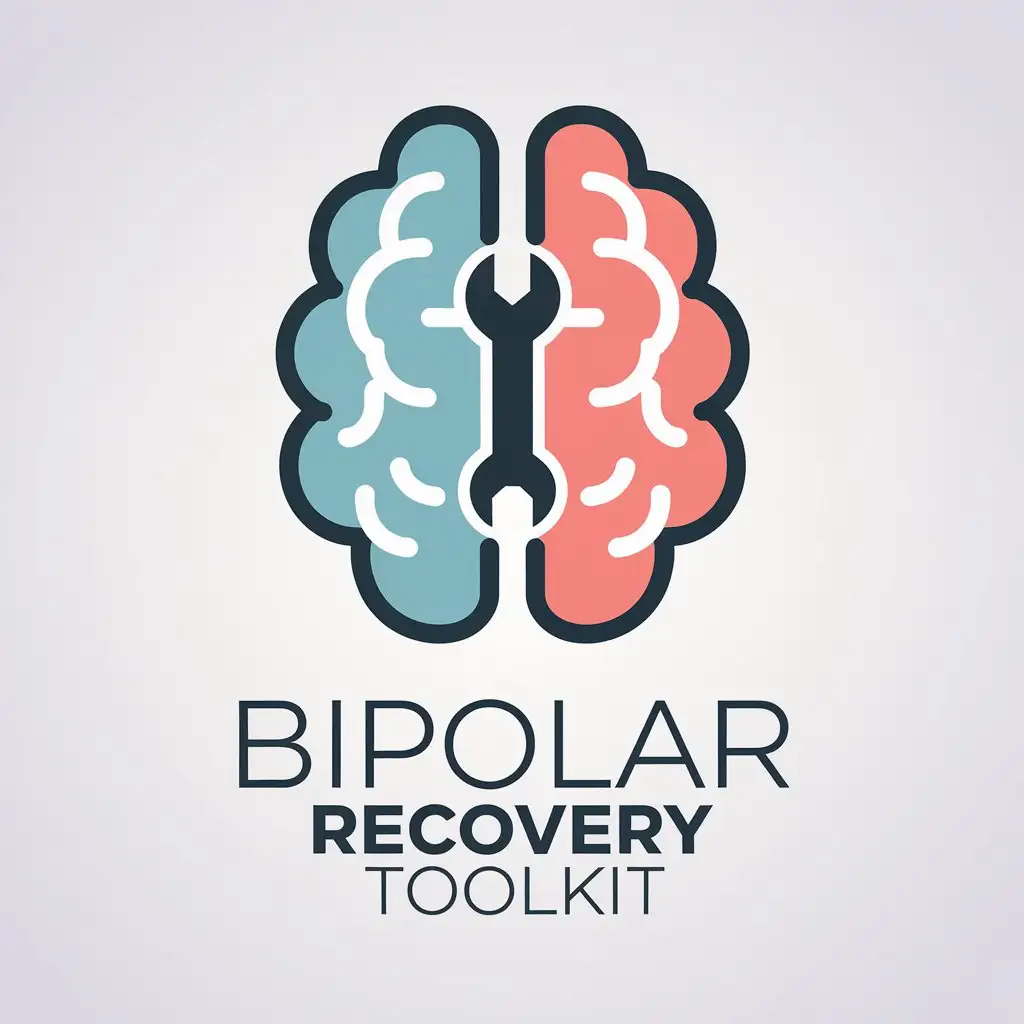 LOGO Design for Bipolar Recovery Toolkit Split Brain with Calming Blue Vibrant Red Wrench Icon for Healing