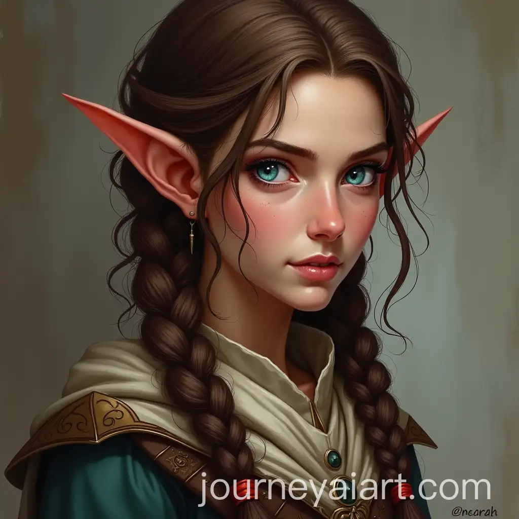 Mature-Female-Halfling-Cleric-with-Brown-Braids-and-Blue-Eyes