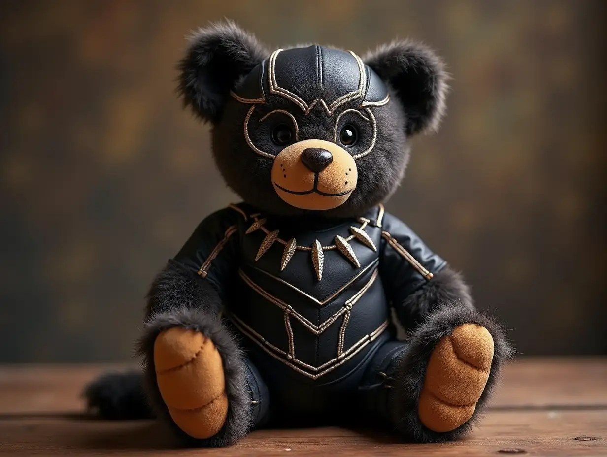 Creating a digital photo of a teddy bear with Black Panther (T'Chaka costume)