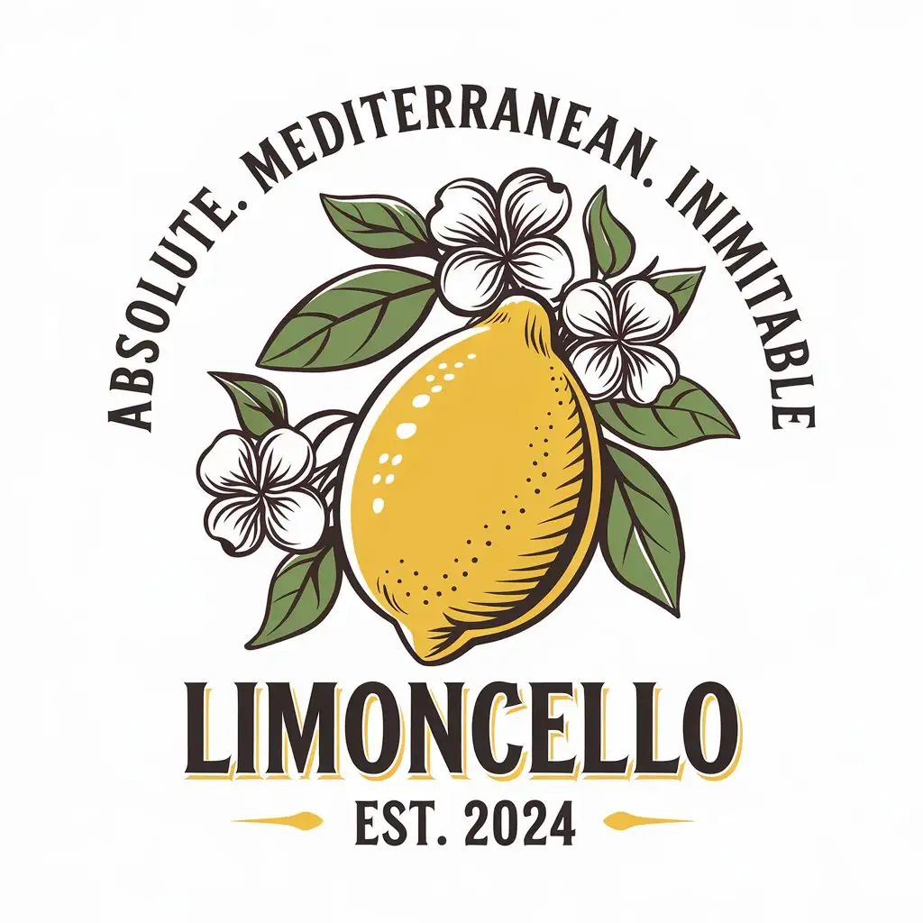 LOGO-Design-for-Absolute-Mediterranean-Limoncello-Fresh-Lemon-Floral-Theme-with-2024-Vintage