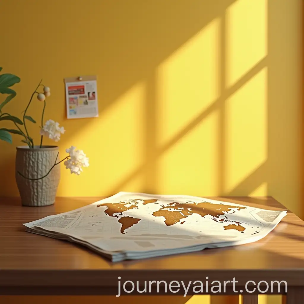 Cozy-Yellow-Room-withAI-Art-Prompt-Expansion-Newspaper-and-World-Map-on-Table