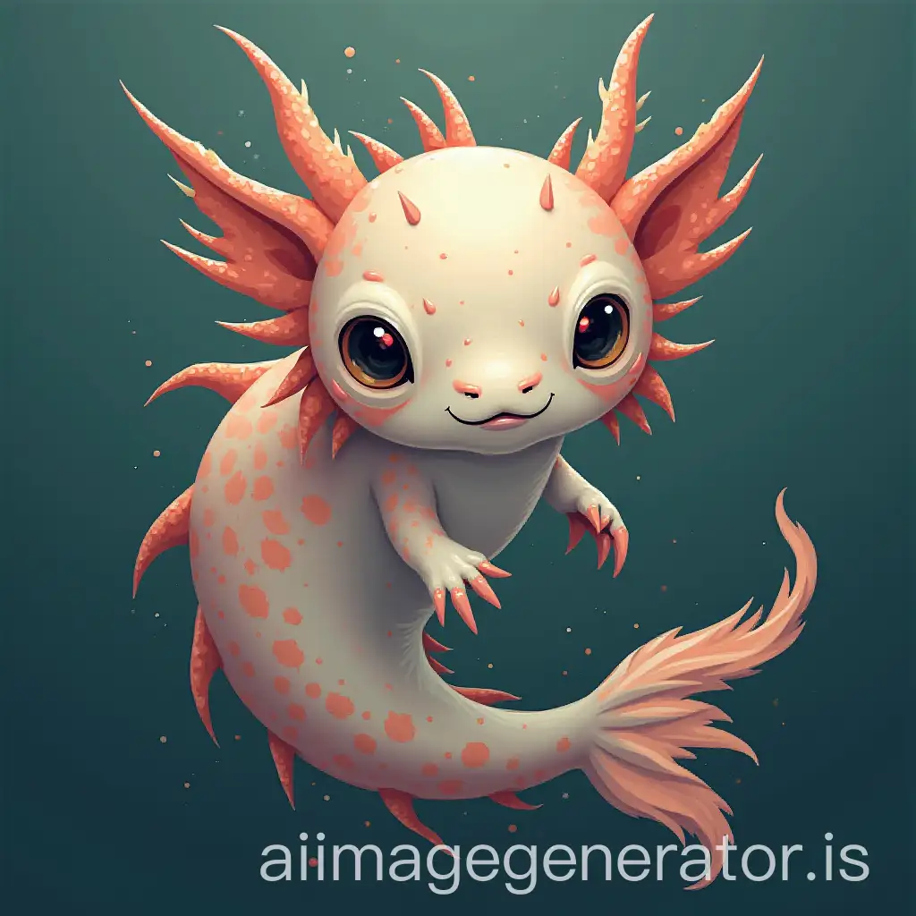 create for me an image of a hybrid creature half-home half-axolotl