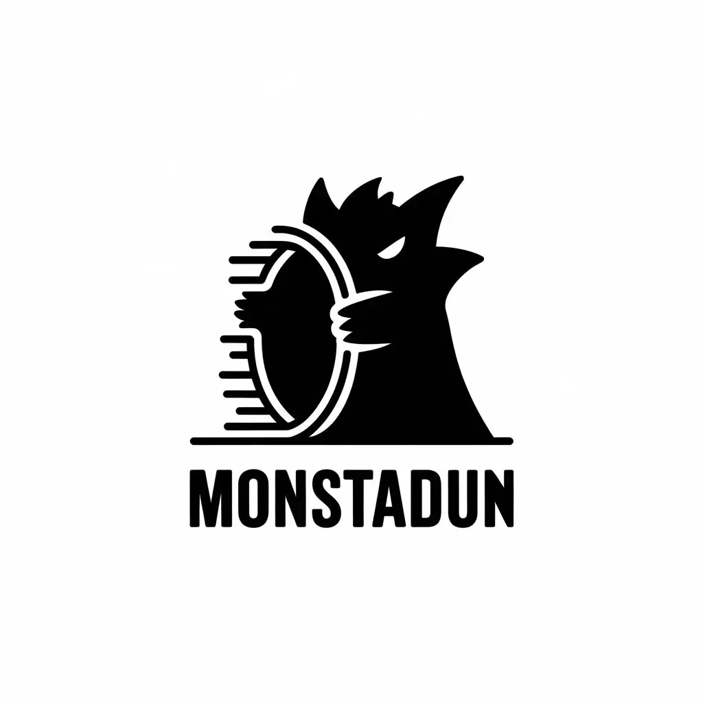 LOGO Design for Monstadun Minimalistic Gengar Behind Dungeon Entrance with OneColor Theme