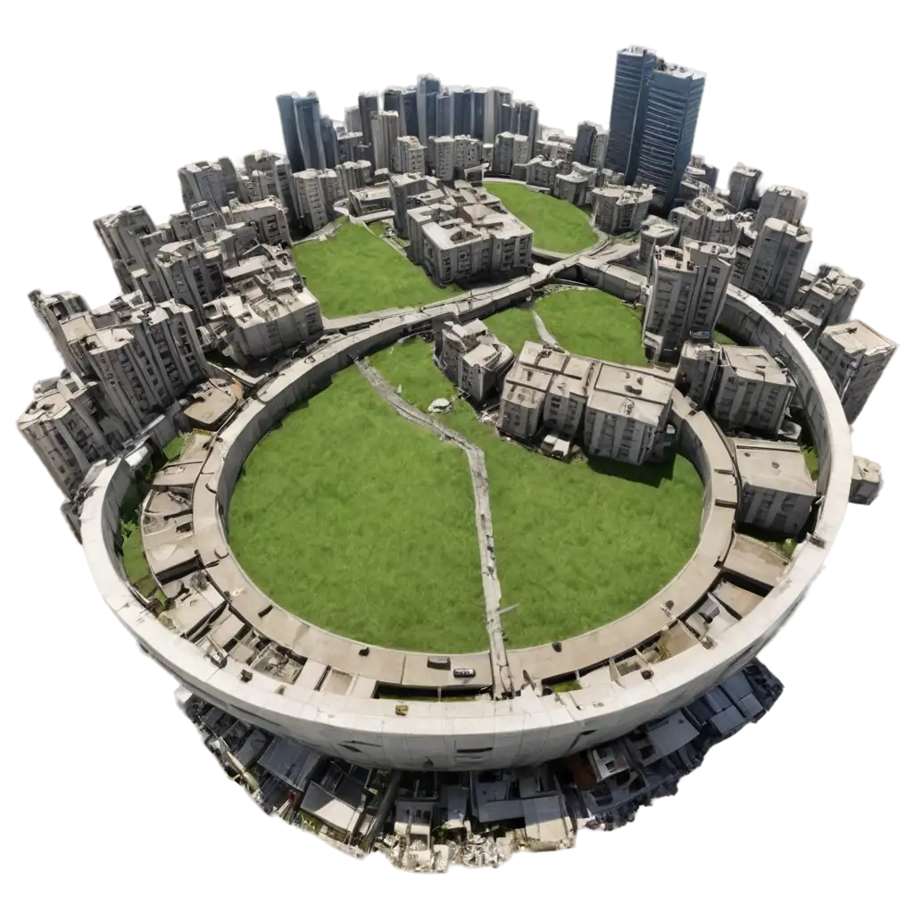 3D-Urban-Buildings-Destroyed-in-a-Circular-Globe-Shape-PNG-Image-for-HighQuality-Visual-Impact